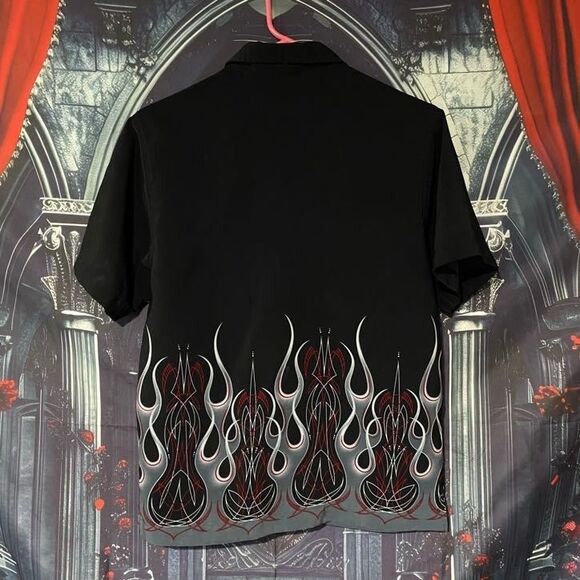 Xtreme Gear Button-Up Shirt Men's M Black Flame Style Bohemian Streetwear Rock - Picture 3 of 4